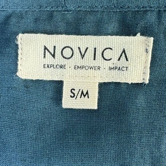 Novica Azure Autumn Floral Embroidered Kimono Jacket Size S M Blue Birds Pockets - Picture 7 of 13